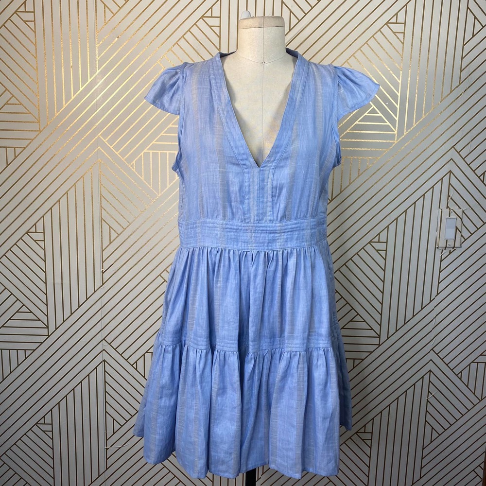 Lemlem Blue Cotton Linen Flutter Sleeve Dress